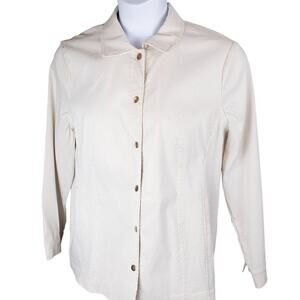 Chico's Twill Womens Pinstripe Jacket Cream Tan Women Snaps XL